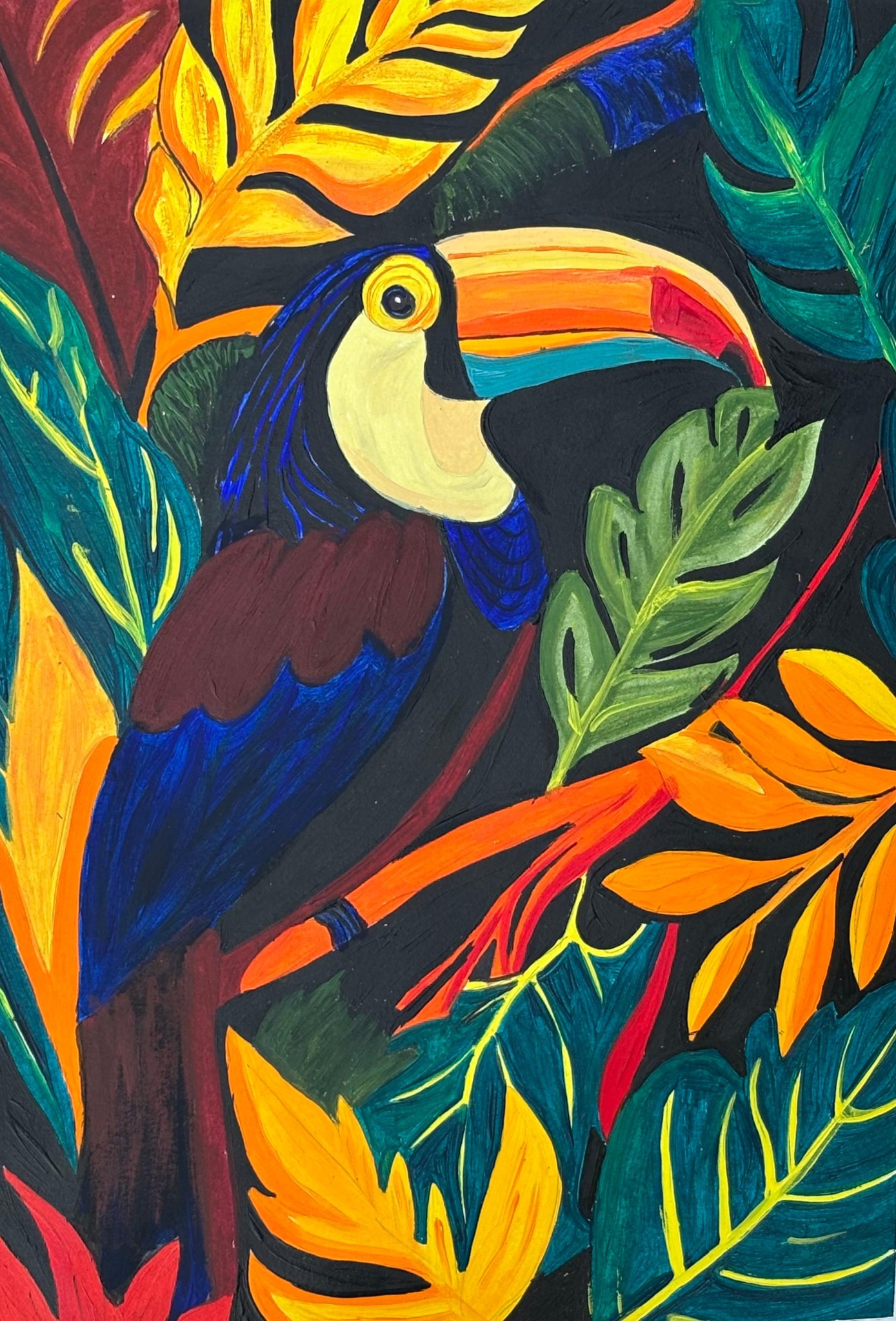 Original hand-painted tropical toucan canvas